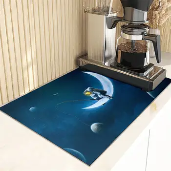 Cartoon Astronaut Roog Kuivatamine Matt Super Absorbent Köök Counter Äravoolu Pad Lauanõud Cup Pudel Valamu Veekindel libisemiskindlad Matid