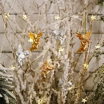 Mini Keerub Jõulupuu Decor Kääbus DIY Kuld Ripats Hõbe Ingel Ingel Ornament Inglid Figuriin Rippuvad Kaunistused